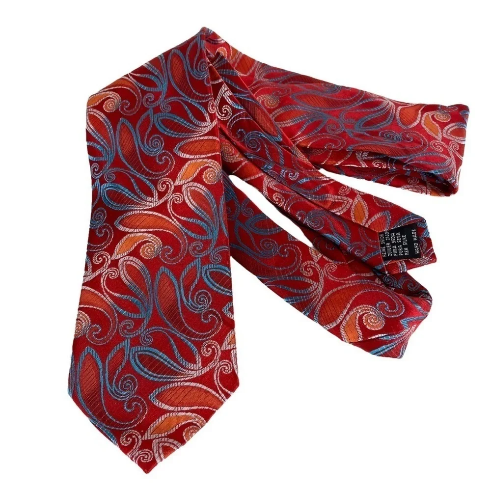 Paul Malone Silk Paisley Red Blue Tie Men’s Necktie